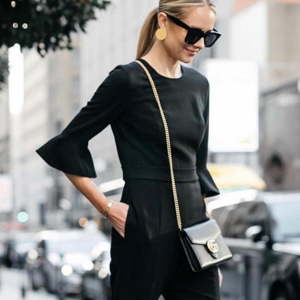 Black Halo Brooklyn Dressy Pant Jumpsuit Black Ruffle Sleeve